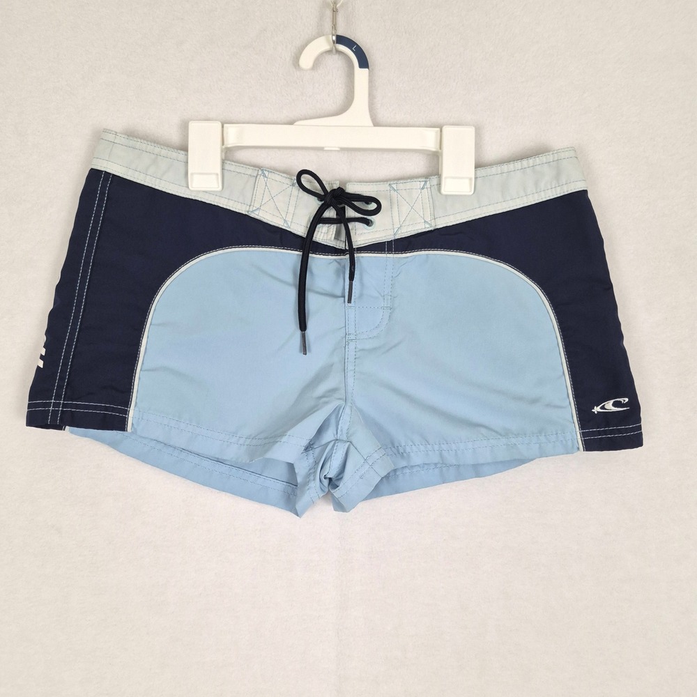 Y2k Low Rise ONeill Women Blue Colorblock Board Shorts Surf Swim Trunks Size 9